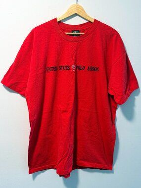 United States Polo Association T Shirt Single Stitch Red Embroidered Vintage XL